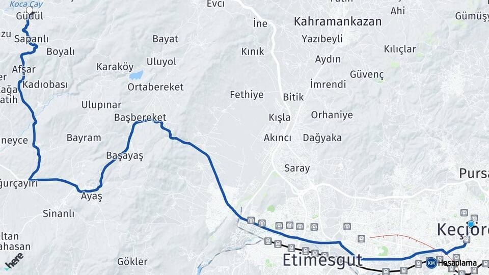 Ankara Keçiören Güdül Arası Kaç Km - Yol Haritası