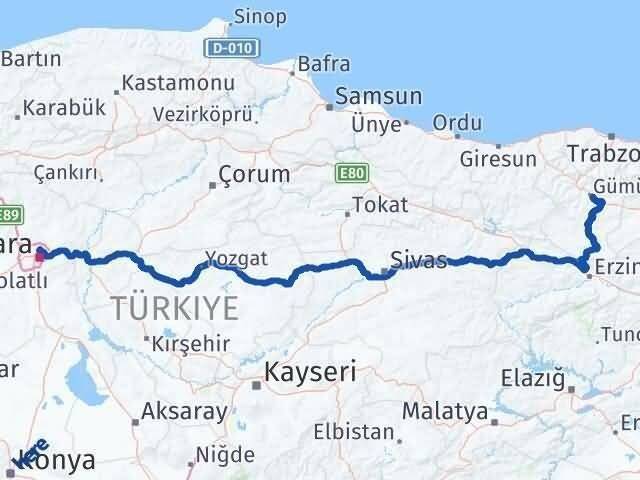 Ankara Keçiören Gümüşhane Arası Kaç Km - Yol Haritası