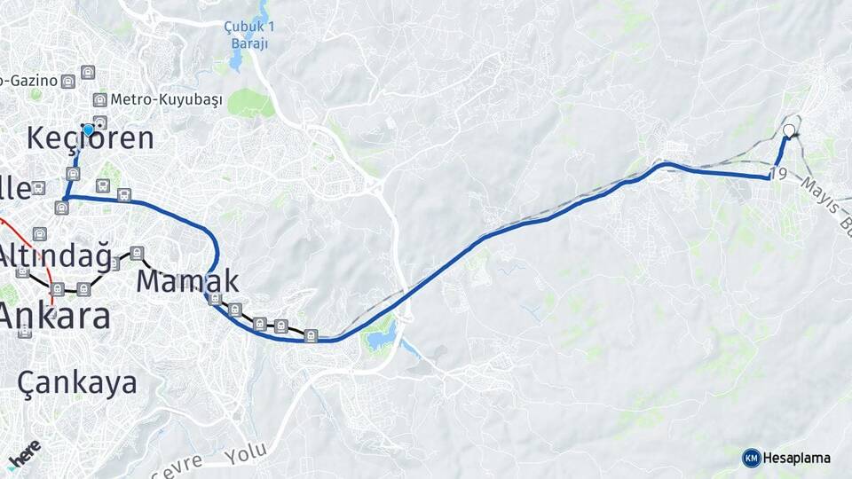 Ankara Keçiören Hasanoğlan Bahçelievler Elmadağ Arası Kaç Km - Yol Haritası