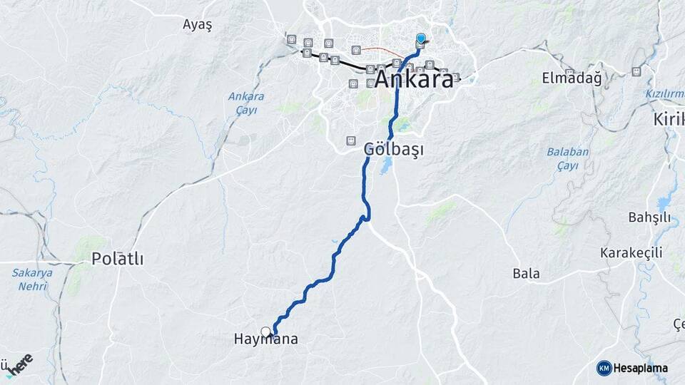 Ankara Keçiören Haymana Arası Kaç Km - Yol Haritası