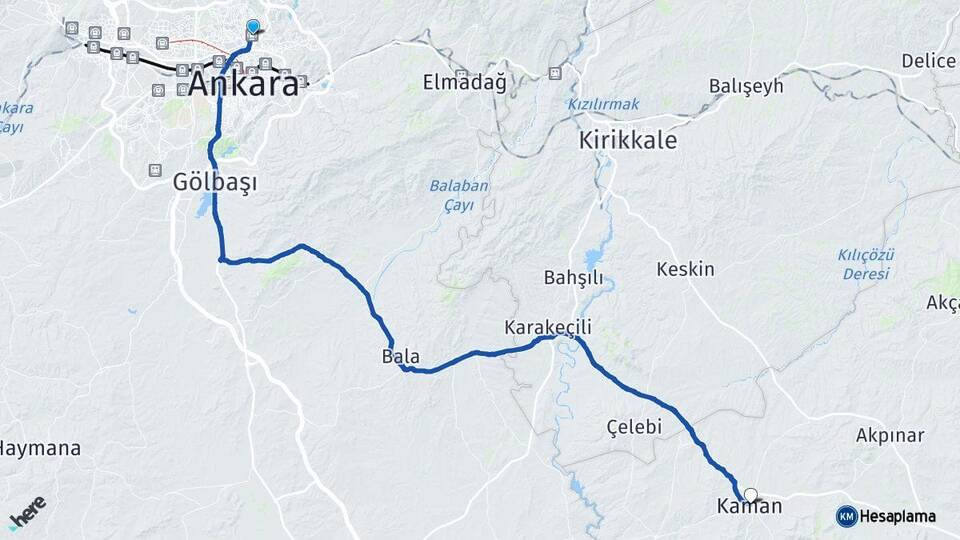 Ankara Keçiören Kaman Kırşehir Arası Kaç Km - Yol Haritası