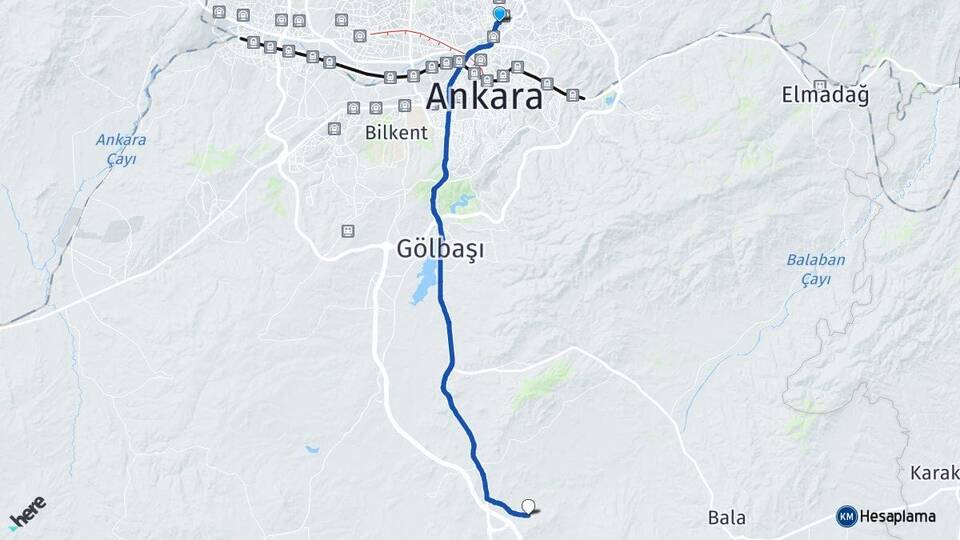 Ankara Keçiören Mahmatlı Gölbaşı Arası Kaç Km - Yol Haritası
