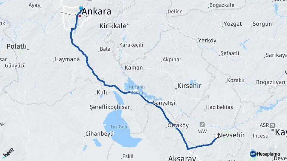 Ankara Keçiören Nevşehir Arası Kaç Km - Yol Haritası
