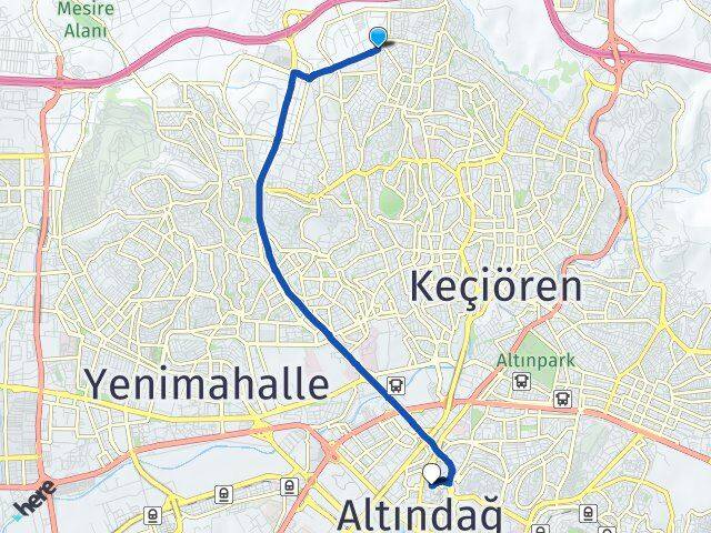 Ankara Keçiören Ovacık Altındağ Arası Kaç Km - Yol Haritası