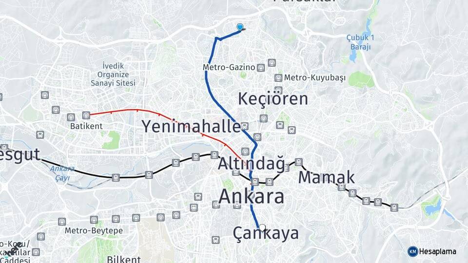 Ankara Keçiören Ovacık Çankaya Arası Kaç Km - Yol Haritası