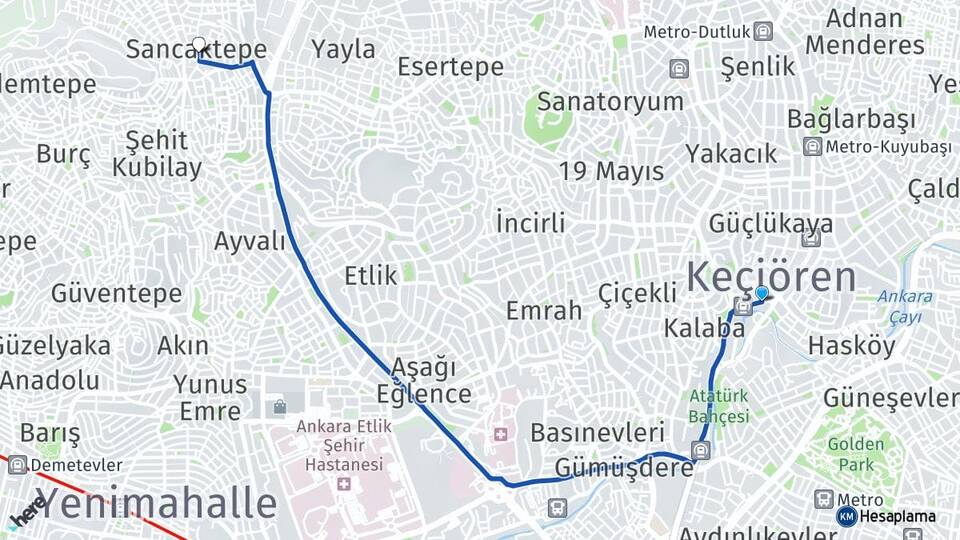 Ankara Keçiören Sancaktepe Keçiören Arası Kaç Km - Yol Haritası