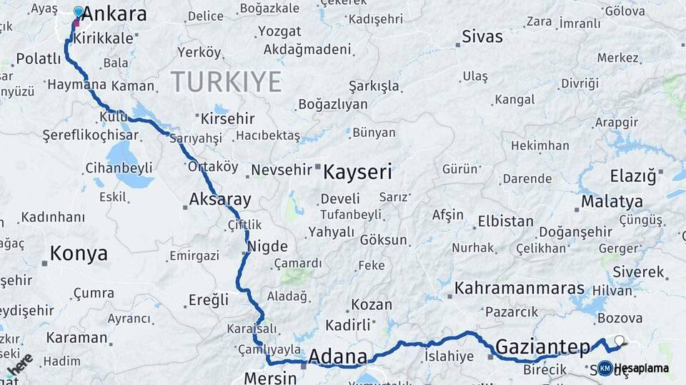 Ankara Keçiören Şanlıurfa Arası Kaç Km - Yol Haritası