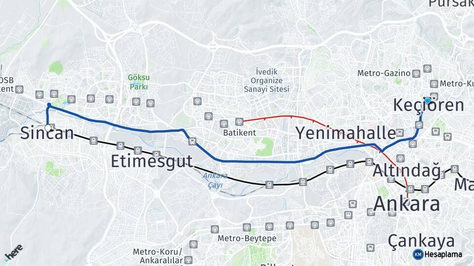 Ankara Keçiören Sincan Arası Kaç Km - Yol Haritası