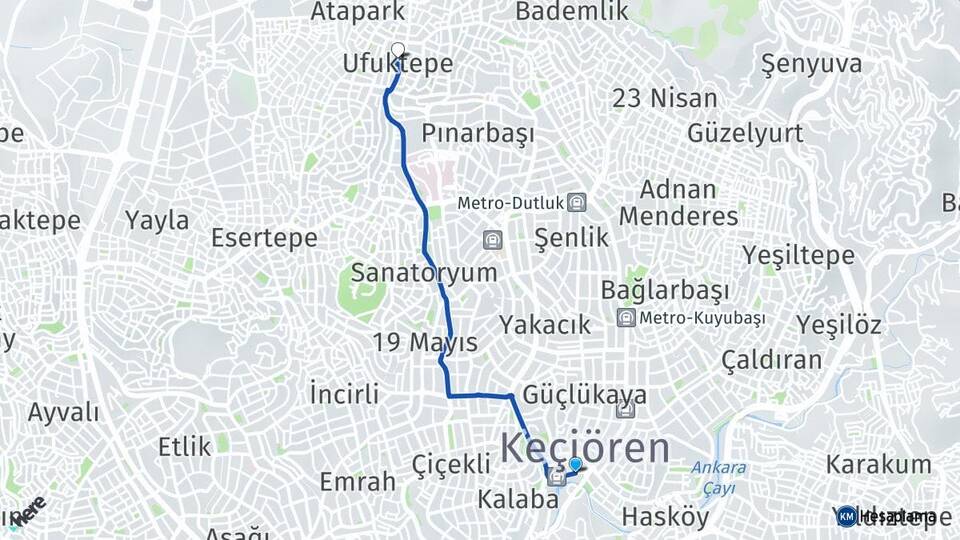 Ankara Keçiören Ufuktepe Keçiören Arası Kaç Km - Yol Haritası