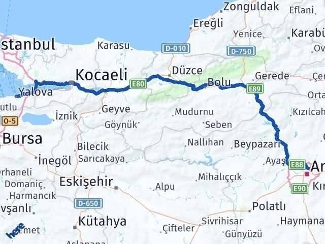 Ankara Keçiören Yalova Arası Kaç Km - Yol Haritası