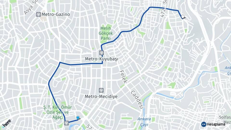 Ankara Keçiören Yeşiltepe Keçiören Arası Kaç Km - Yol Haritası