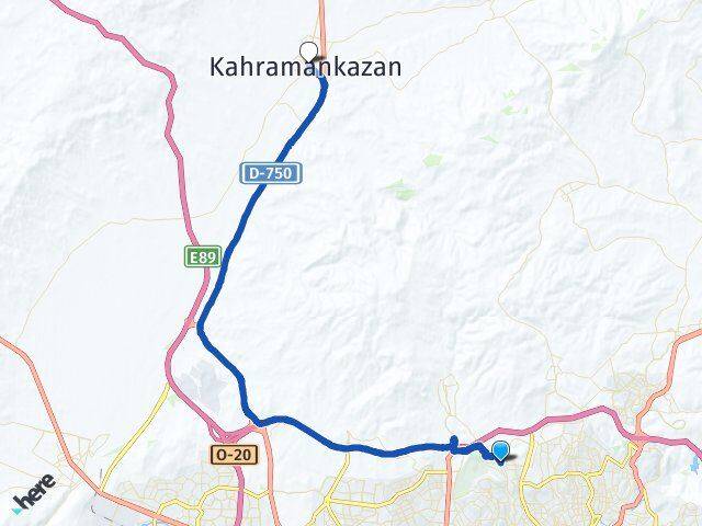 Ankara Keçiören Yükseltepe Kahramankazan Arası Kaç Km - Yol Haritası