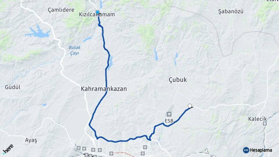 Ankara Kızılcahamam Akyurt Arası Kaç Km - Yol Haritası