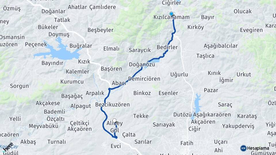 Ankara Kızılcahamam Alibey Kızılcahamam Arası Kaç Km - Yol Haritası