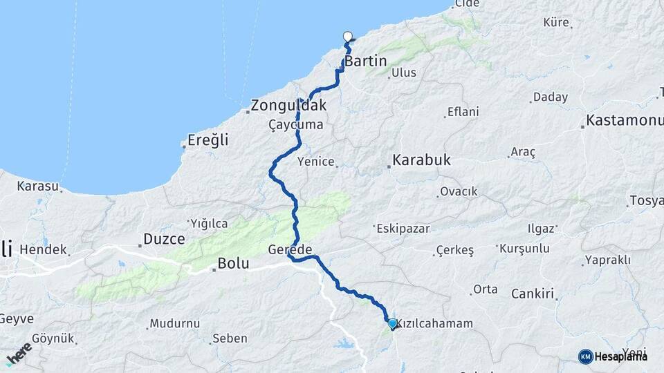 Ankara Kızılcahamam Amasra Bartın Arası Kaç Km - Yol Haritası