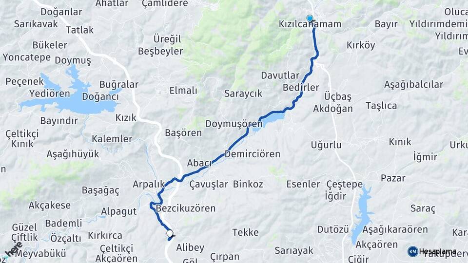 Ankara Kızılcahamam Aşağıada Kızılcahamam Arası Kaç Km - Yol Haritası
