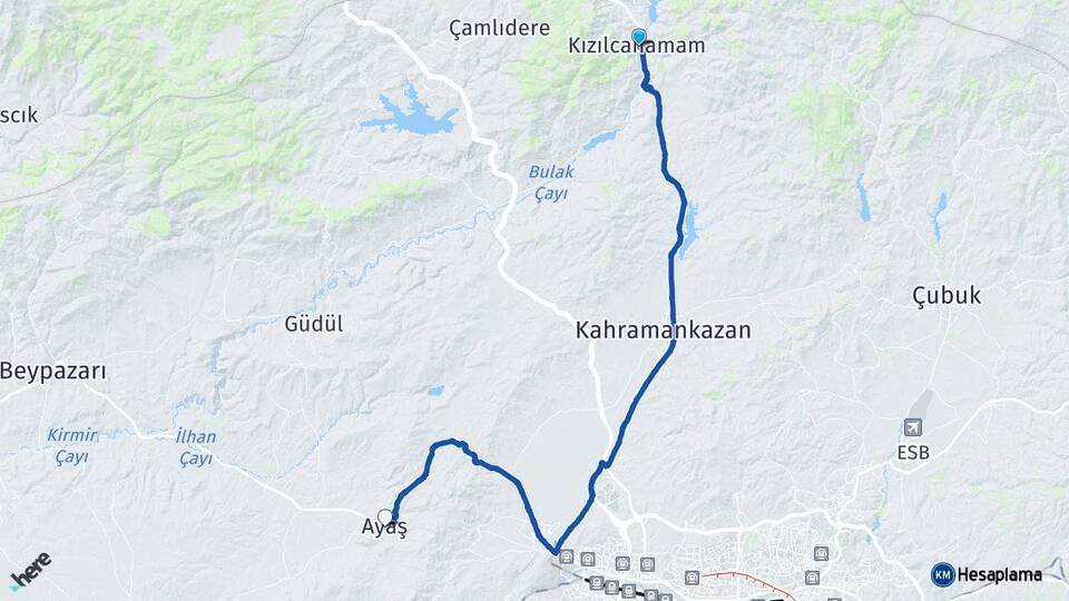 Ankara Kızılcahamam Ayaş Arası Kaç Km - Yol Haritası