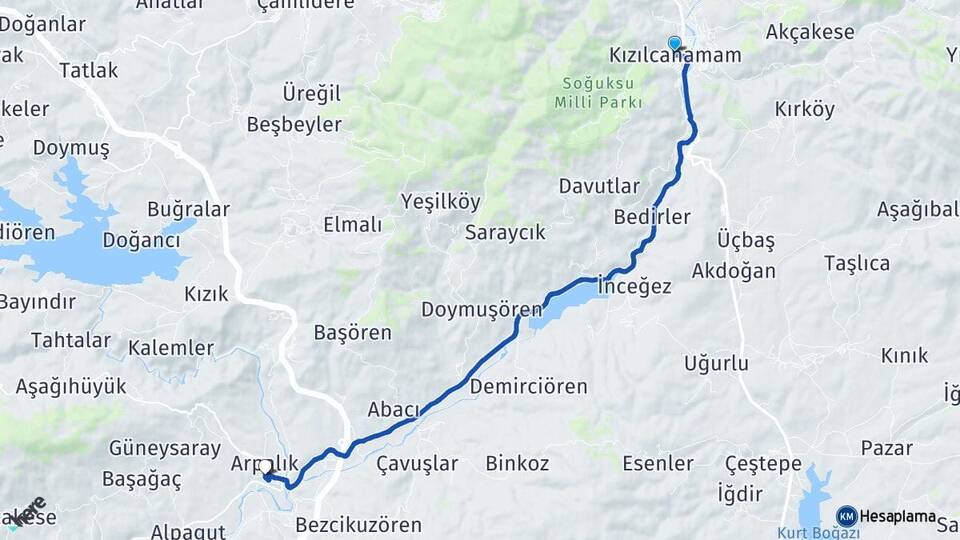 Ankara Kızılcahamam Çeltikçi Kızılcahamam Arası Kaç Km - Yol Haritası