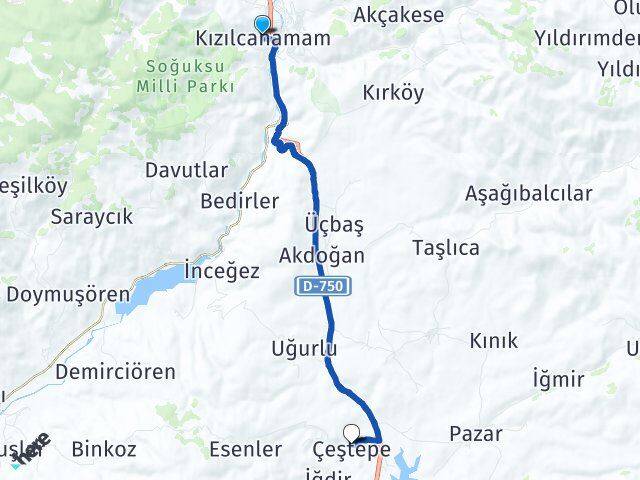 Ankara Kızılcahamam Çeştepe Kızılcahamam Arası Kaç Km - Yol Haritası