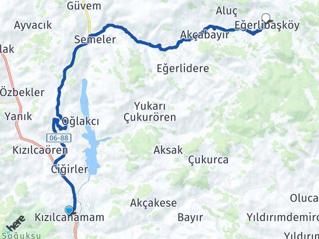 Ankara Kızılcahamam Eğerlibaşköy Kızılcahamam Arası Kaç Km - Yol Haritası