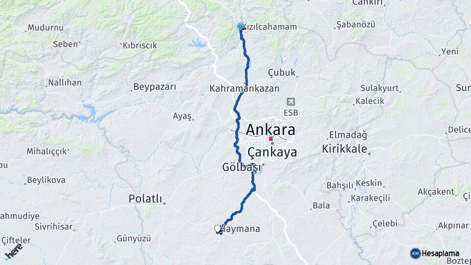 Ankara Kızılcahamam Haymana Arası Kaç Km - Yol Haritası
