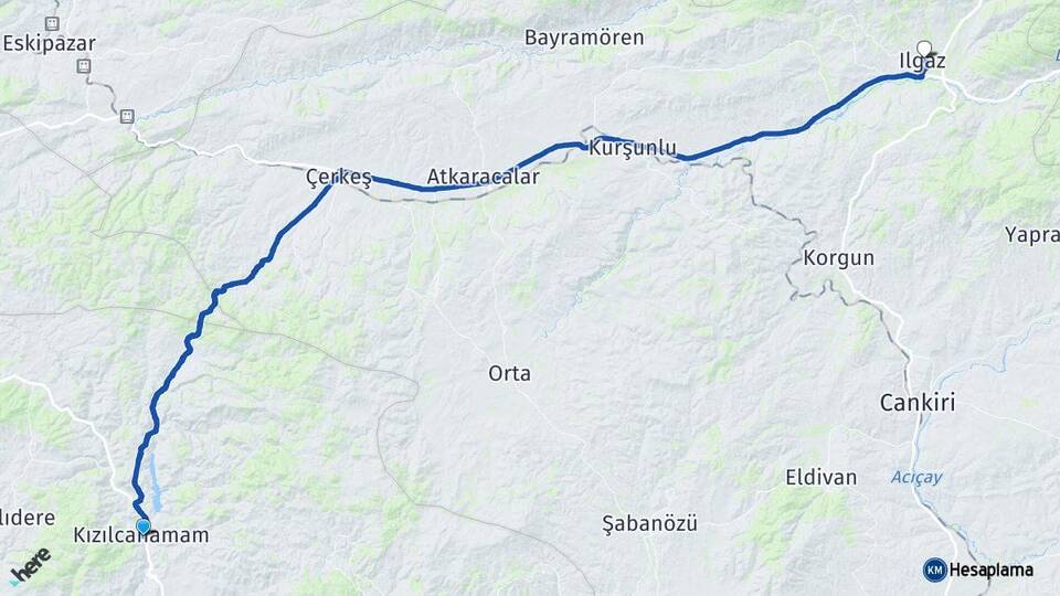 Ankara Kızılcahamam Ilgaz Çankırı Arası Kaç Km - Yol Haritası