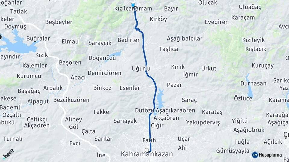Ankara Kızılcahamam Kahramankazan Arası Kaç Km - Yol Haritası