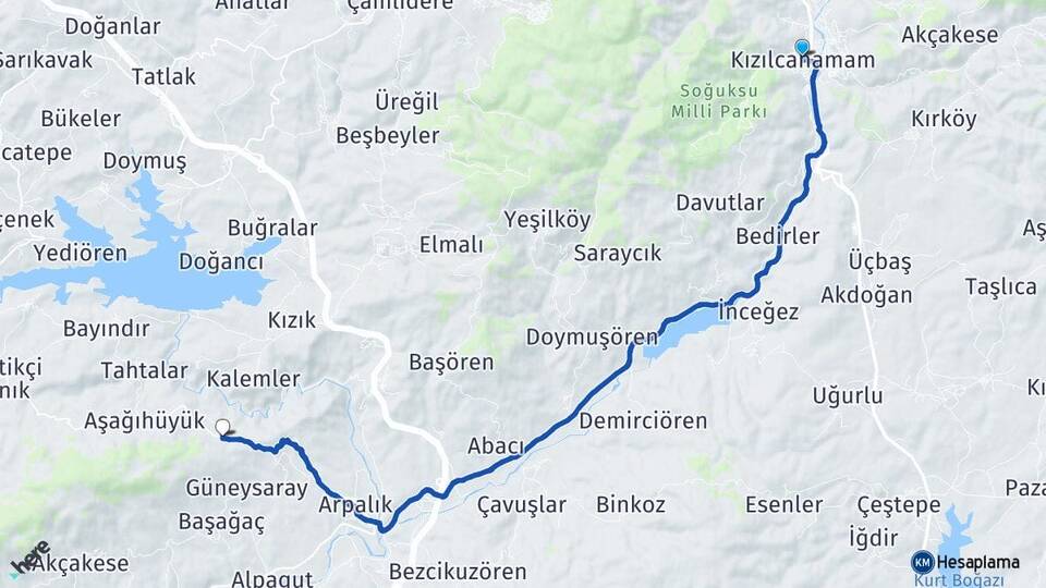 Ankara Kızılcahamam Kurumcu Kızılcahamam Arası Kaç Km - Yol Haritası