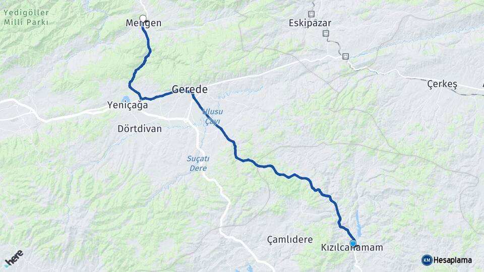 Ankara Kızılcahamam Mengen Bolu Arası Kaç Km - Yol Haritası