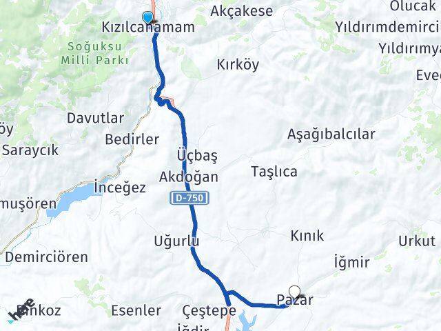 Ankara Kızılcahamam Pazar Kızılcahamam Arası Kaç Km - Yol Haritası