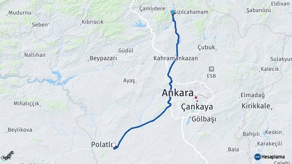 Ankara Kızılcahamam Polatlı Arası Kaç Km - Yol Haritası