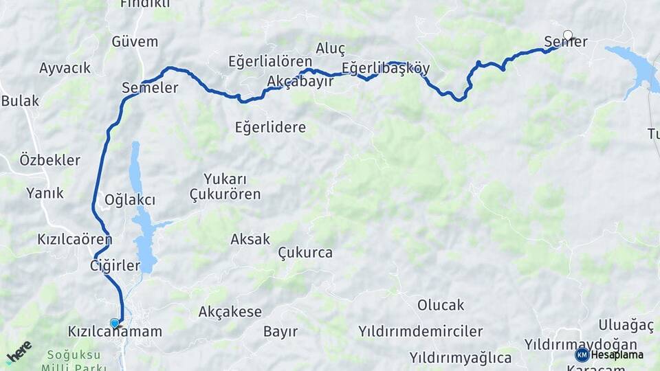 Ankara Kızılcahamam Semer Kızılcahamam Arası Kaç Km - Yol Haritası