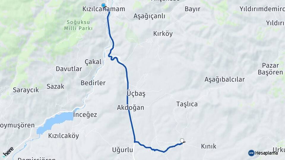 Ankara Kızılcahamam Yukarıkaraören Kızılcahamam Arası Kaç Km - Yol Haritası