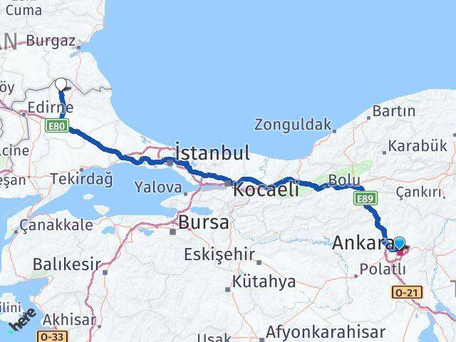 Ankara Kofçaz Kırklareli Arası Kaç Km - Yol Haritası