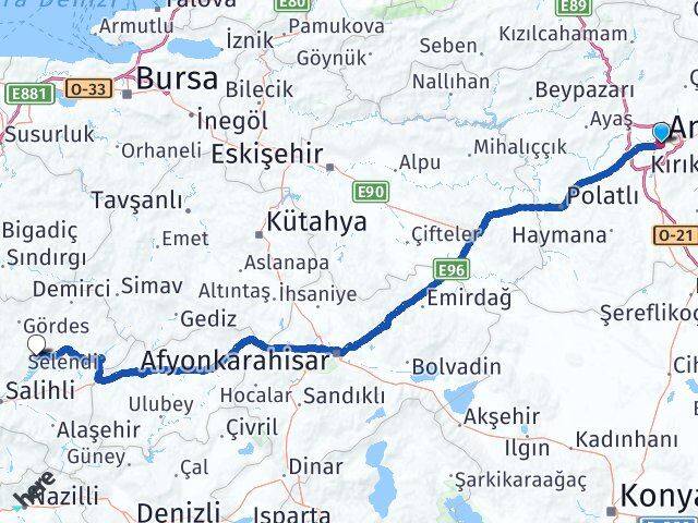 Ankara Köprübaşı Manisa Arası Kaç Km - Yol Haritası