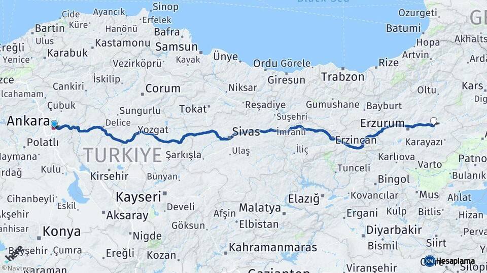 Ankara Köprüköy Erzurum Arası Kaç Km - Yol Haritası