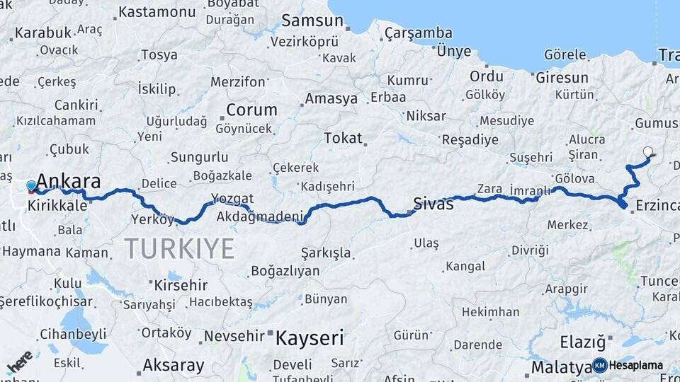 Ankara Köse Gümüşhane Arası Kaç Km - Yol Haritası