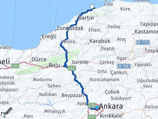 Ankara Kurucaşile Bartın Arası Kaç Km - Yol Haritası