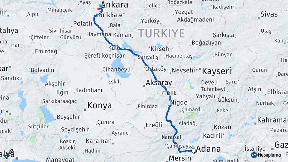 Ankara Mamak Adana Arası Kaç Km - Yol Haritası