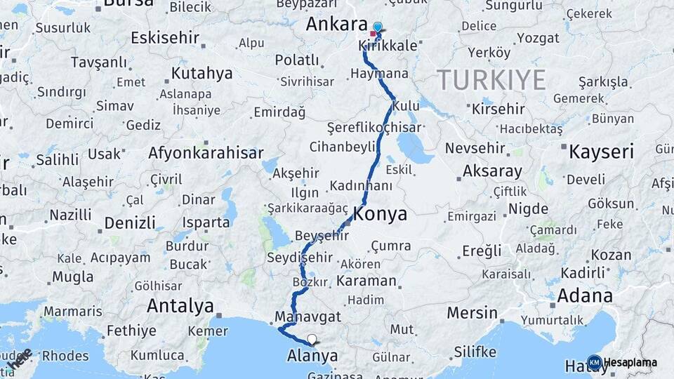 Ankara Mamak Alanya Antalya Arası Kaç Km - Yol Haritası