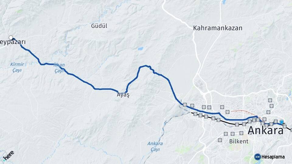 Ankara Mamak Beypazarı Arası Kaç Km - Yol Haritası