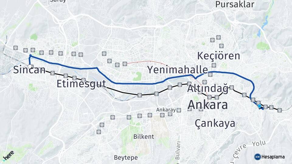 Ankara Mamak Boğaziçi Sincan Arası Kaç Km - Yol Haritası