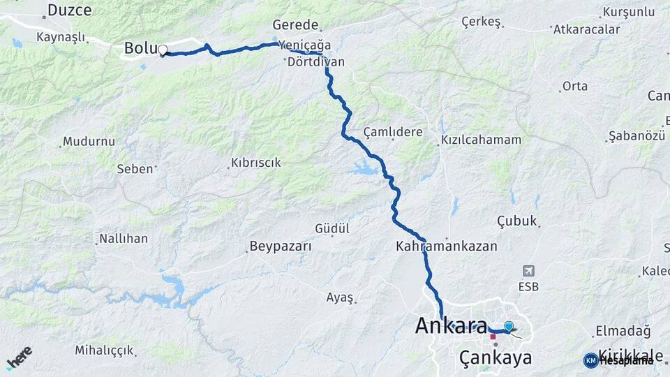 Ankara Mamak Bolu Arası Kaç Km - Yol Haritası