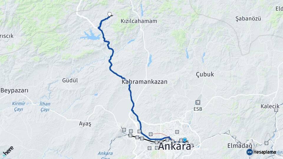 Ankara Mamak Çamlıdere Arası Kaç Km - Yol Haritası