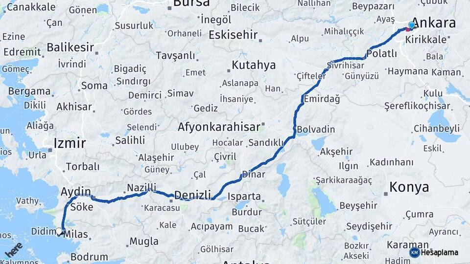 Ankara Mamak Didim Aydın Arası Kaç Km - Yol Haritası