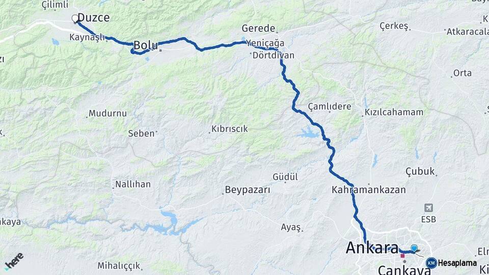 Ankara Mamak Düzce Arası Kaç Km - Yol Haritası