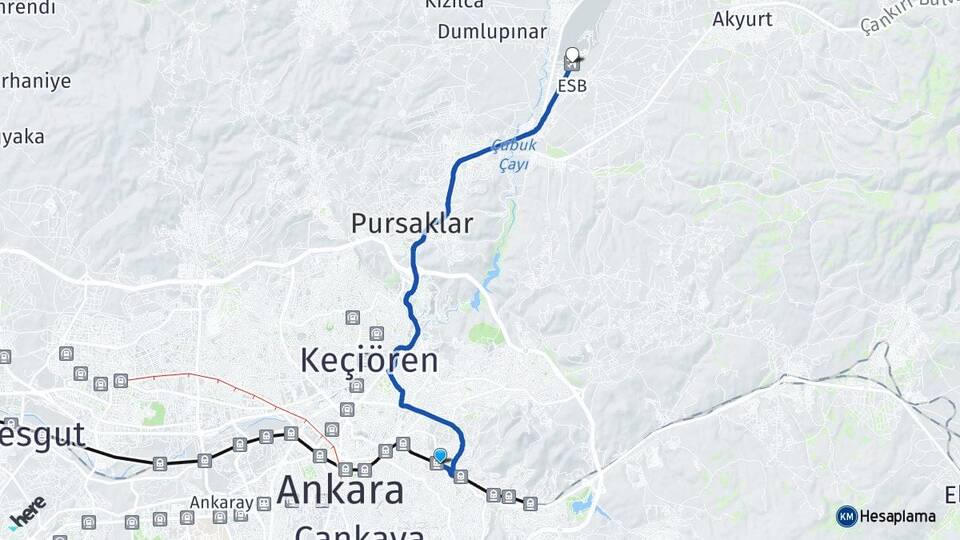 Ankara Mamak Esenboğa Havalimanı Arası Kaç Km - Yol Haritası