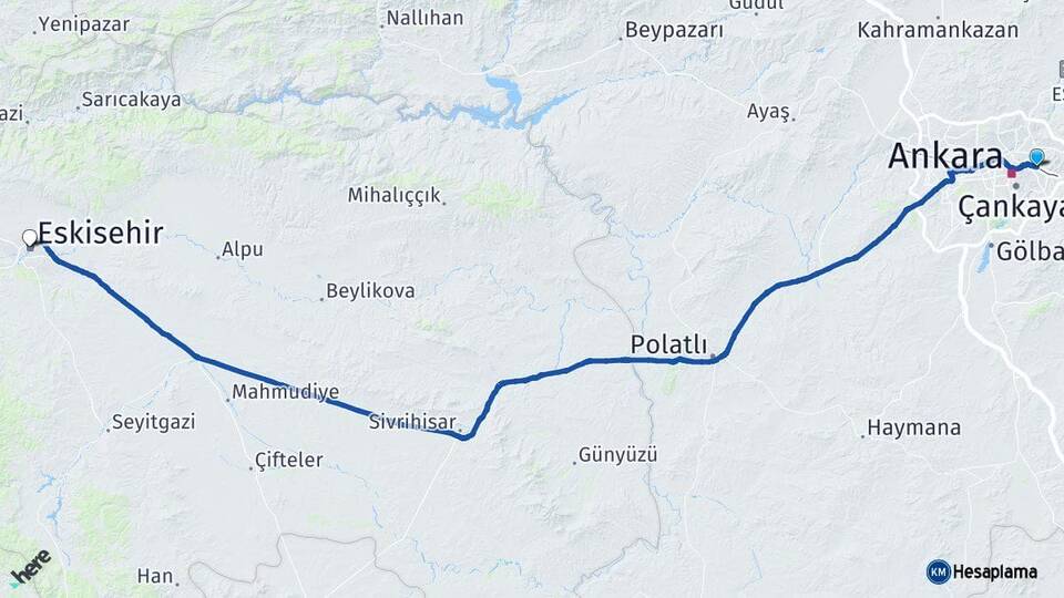 Ankara Mamak Eskişehir Arası Kaç Km - Yol Haritası