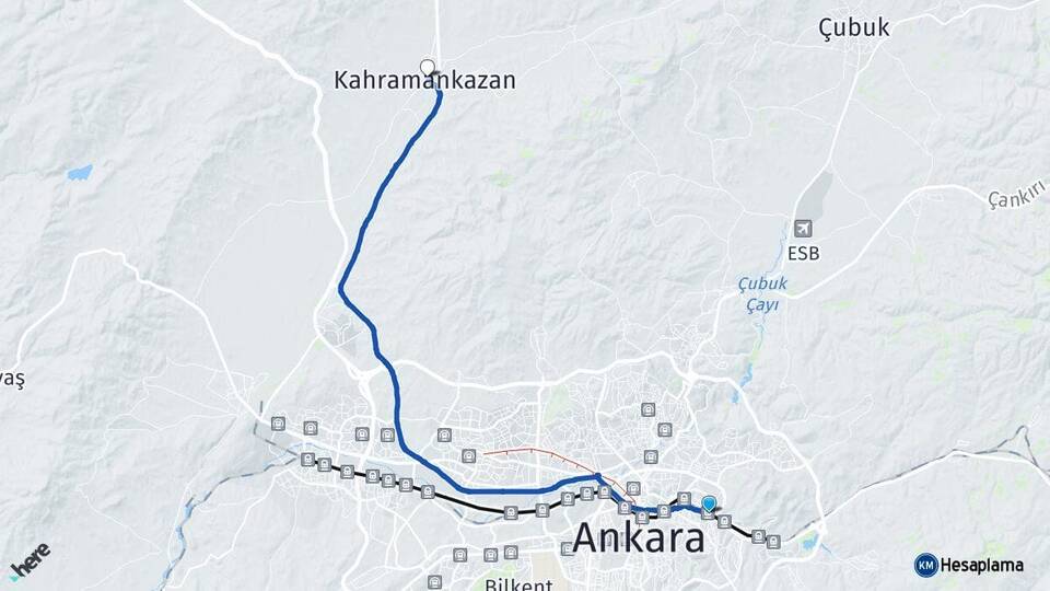 Ankara Mamak Kahramankazan Arası Kaç Km - Yol Haritası
