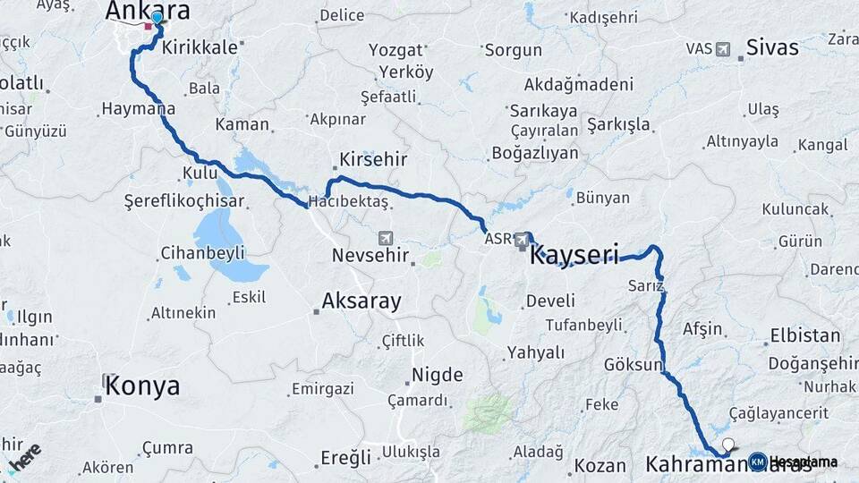 Ankara Mamak Kahramanmaraş Arası Kaç Km - Yol Haritası